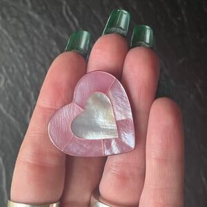 Vintage romantic valentine pink and white oversized heart clip earrings MOP